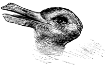 Unattributed 1892 drawing of rabbit-duck illusion. More information above.