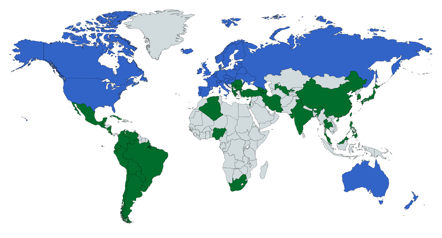 Underrepresented countries are those not in North America, northern, western, central, or eastern Europe, and Australia.