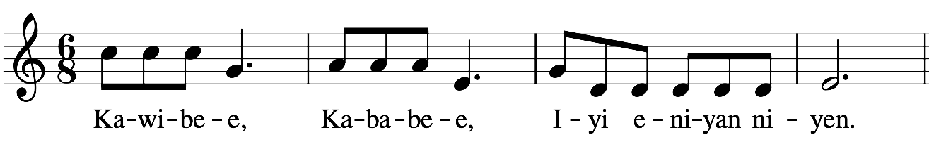 Phrase set to a melody written on a musical staff. More description below.